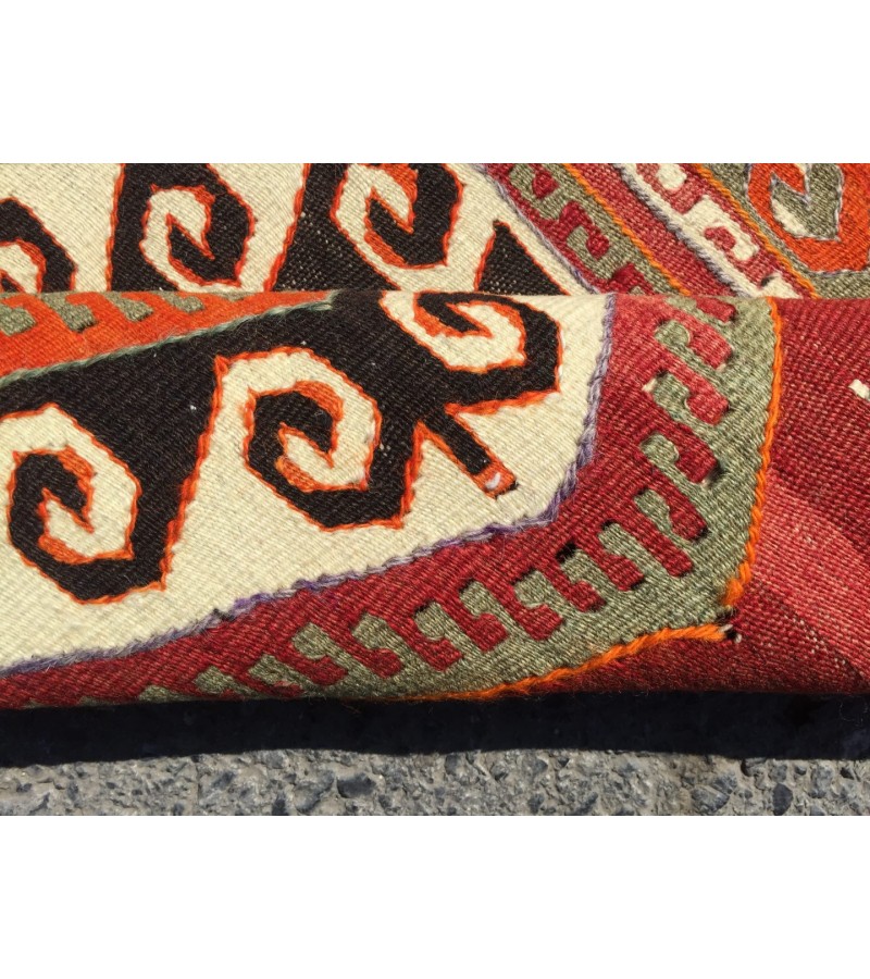 6x10 wool geometric area rug, modern boho red retro kilim, 5'7 X 9'6 Turkish home decor rug