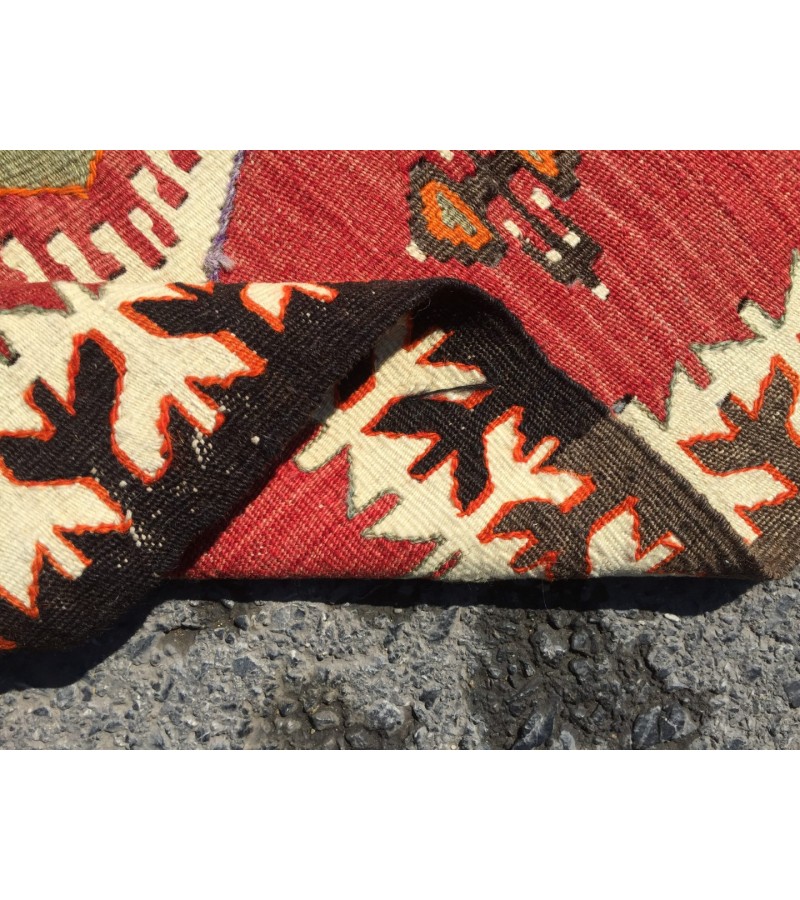 6x10 wool geometric area rug, modern boho red retro kilim, 5'7 X 9'6 Turkish home decor rug