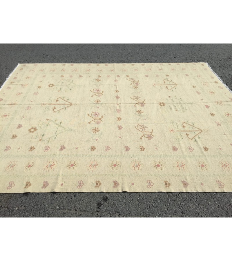 8x10 hand woven kilim, Romanian bedroom rug, flat woven rug, 7'10 X 9'10 vintage kilim