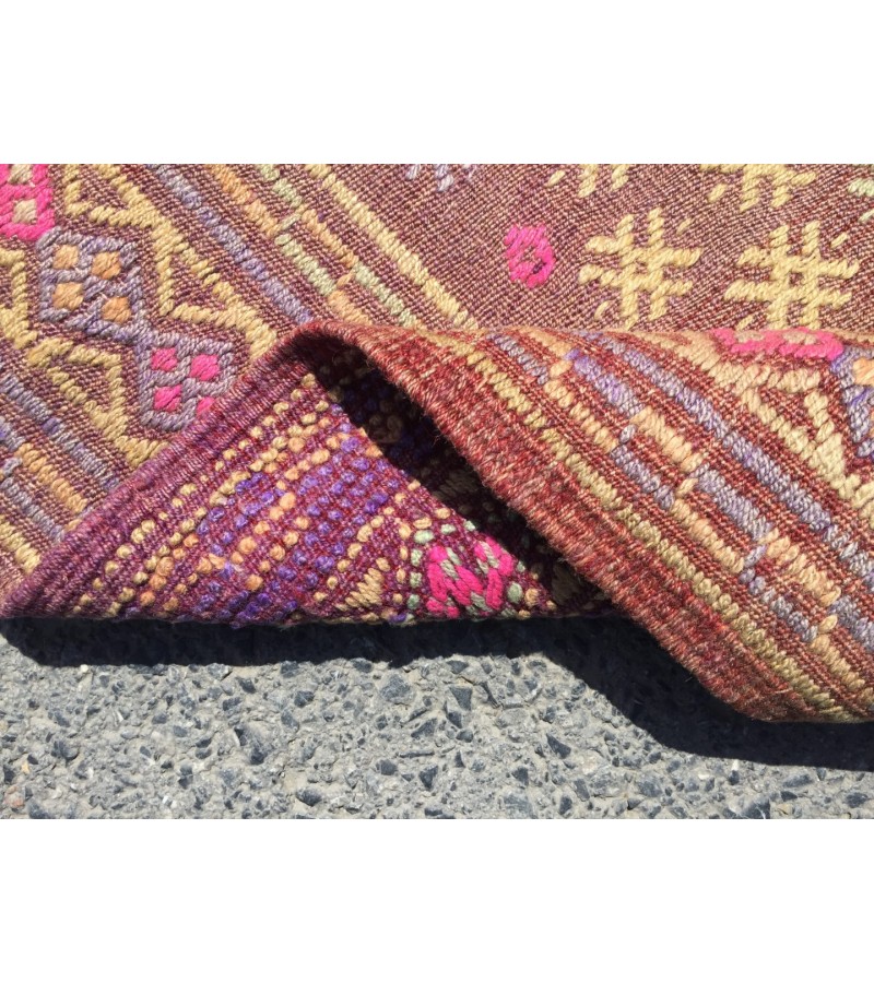 6x11 hand woven rainbow embroidered kilim rug, wool boho kilim, 5'11 X 10'6 Turkish rug
