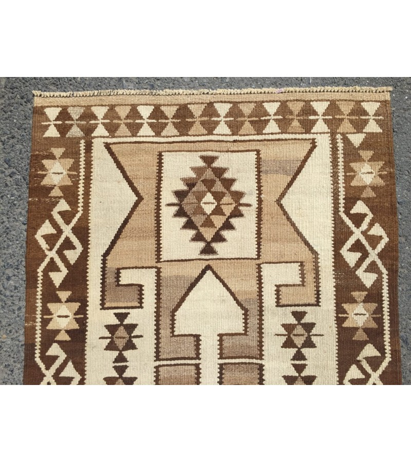 3x12 beige brown runner, Turkish runner, 3'4 x 11'7 geometric handmade runner