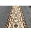 3x12 beige brown runner, Turkish runner, 3'4 x 11'7 geometric handmade runner