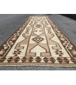 3x12 beige brown runner, Turkish runner, 3'4 x 11'7 geometric handmade runner