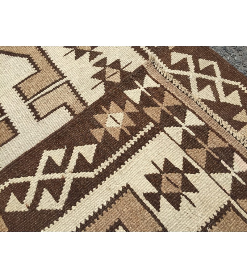 3x12 beige brown runner, Turkish runner, 3'4 x 11'7 geometric handmade runner