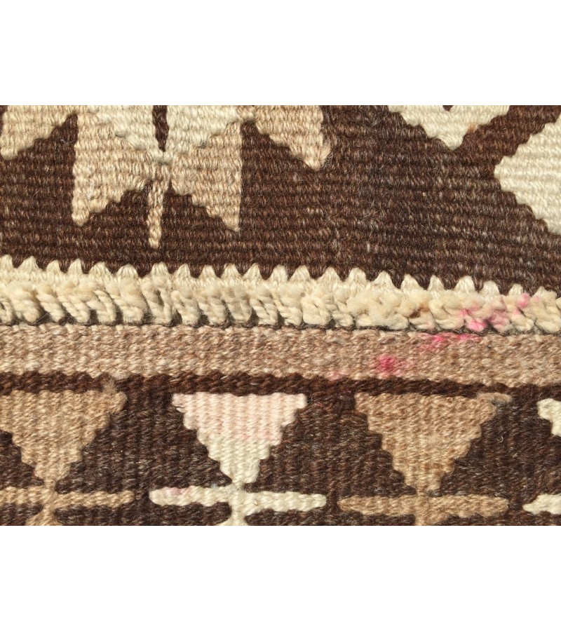 3x12 beige brown runner, Turkish runner, 3'4 x 11'7 geometric handmade runner