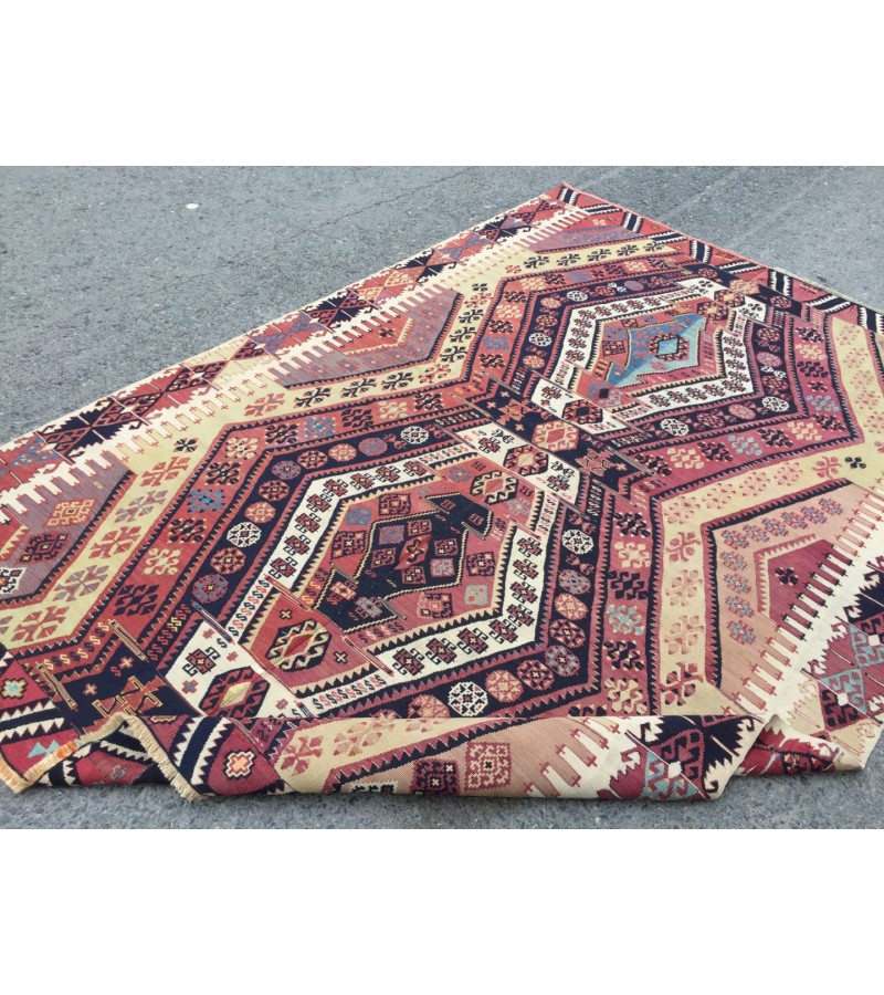 6x8 unique geometric kilim, living room rug,70's kilim, Turkish kilim, handmade rug ,5'6 X 8'1 woven rug