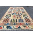 3x7 rainbow geometric kilim rug, Turkish kilim, flat woven rug, 3'3 X 6'6 area rug