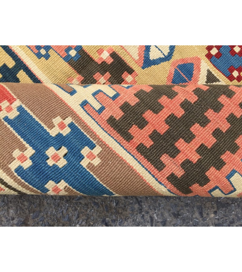 3x7 rainbow geometric kilim rug, Turkish kilim, flat woven rug, 3'3 X 6'6 area rug