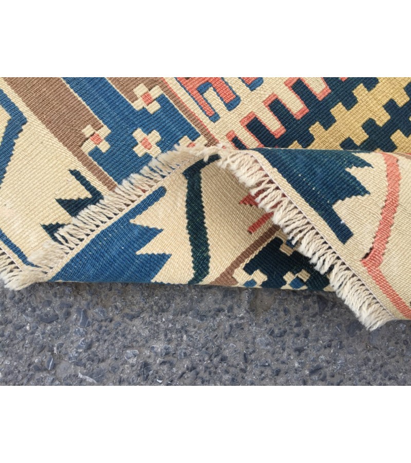 3x7 rainbow geometric kilim rug, Turkish kilim, flat woven rug, 3'3 X 6'6 area rug