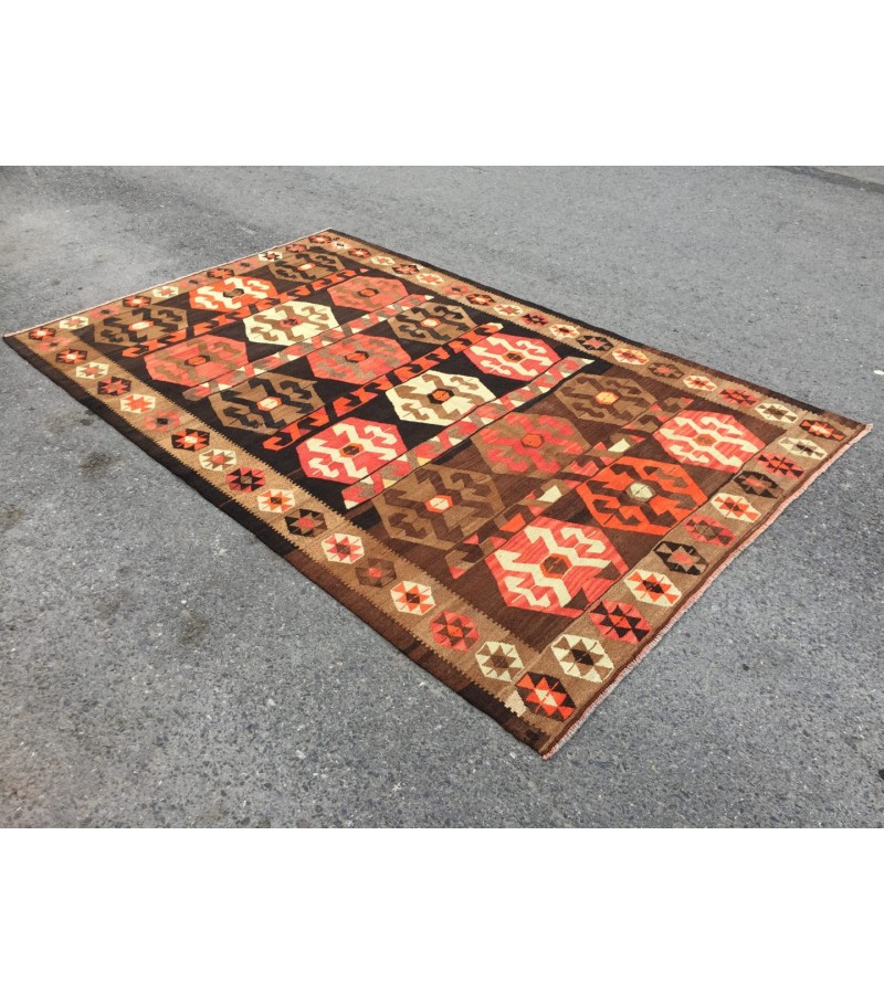 6x10 hand woven kilim, geometric area rug, retro rug, 6'3 X 9'8 Rustic home decor rug