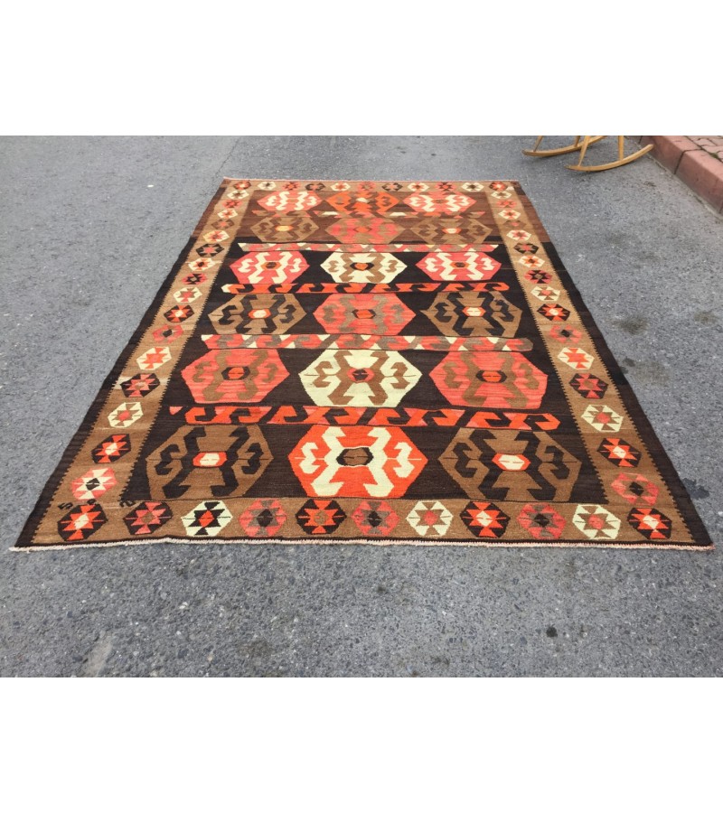 6x10 hand woven kilim, geometric area rug, retro rug, 6'3 X 9'8 Rustic home decor rug