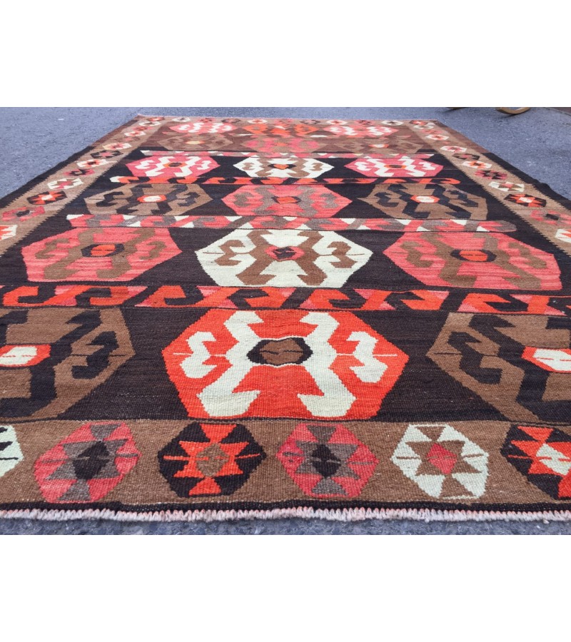 6x10 hand woven kilim, geometric area rug, retro rug, 6'3 X 9'8 Rustic home decor rug