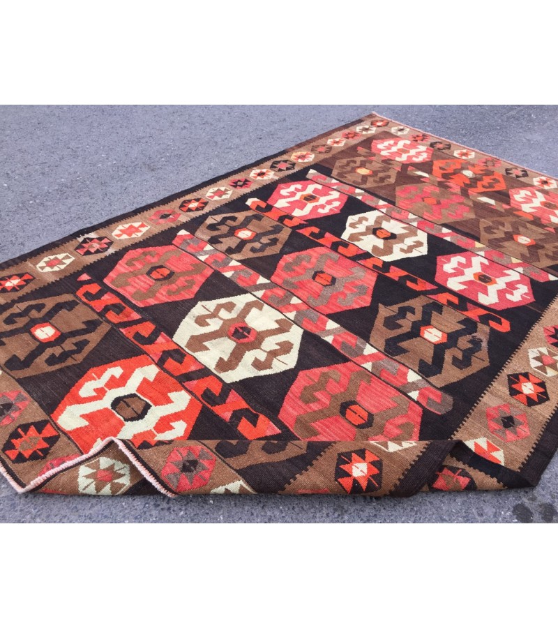 6x10 hand woven kilim, geometric area rug, retro rug, 6'3 X 9'8 Rustic home decor rug