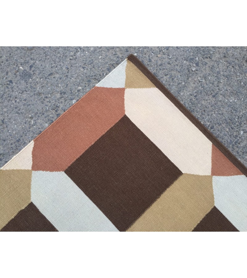 7x10 minimal geometric rug, dining room rug, area rug, 6'10 X 9'8 beige brownTurkish kilim