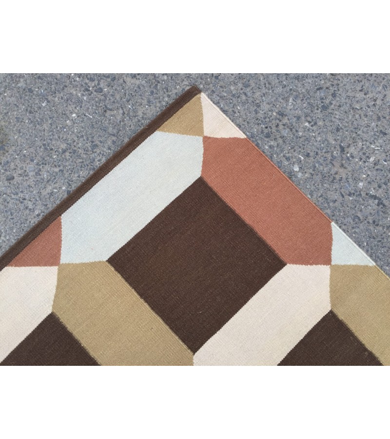 7x10 minimal geometric rug, dining room rug, area rug, 6'10 X 9'8 beige brownTurkish kilim