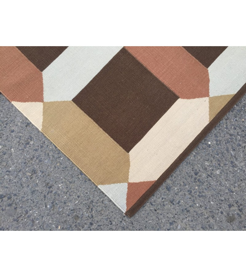 7x10 minimal geometric rug, dining room rug, area rug, 6'10 X 9'8 beige brownTurkish kilim