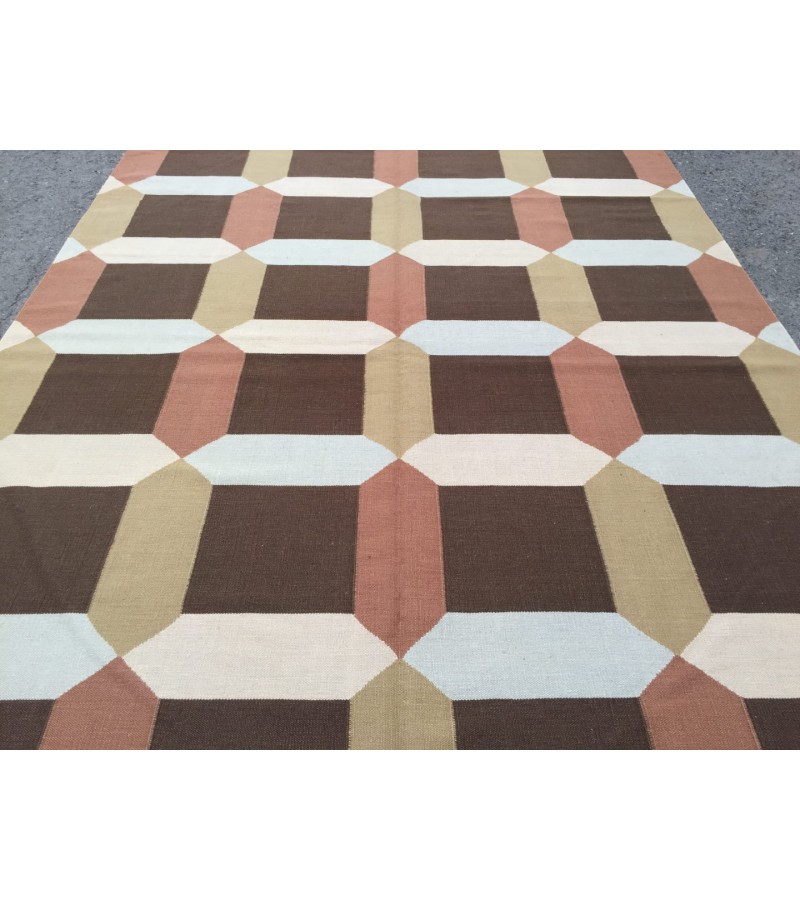 7x10 minimal geometric rug, dining room rug, area rug, 6'10 X 9'8 beige brownTurkish kilim