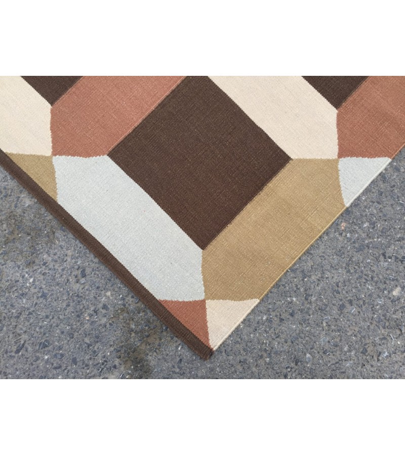 7x10 minimal geometric rug, dining room rug, area rug, 6'10 X 9'8 beige brownTurkish kilim
