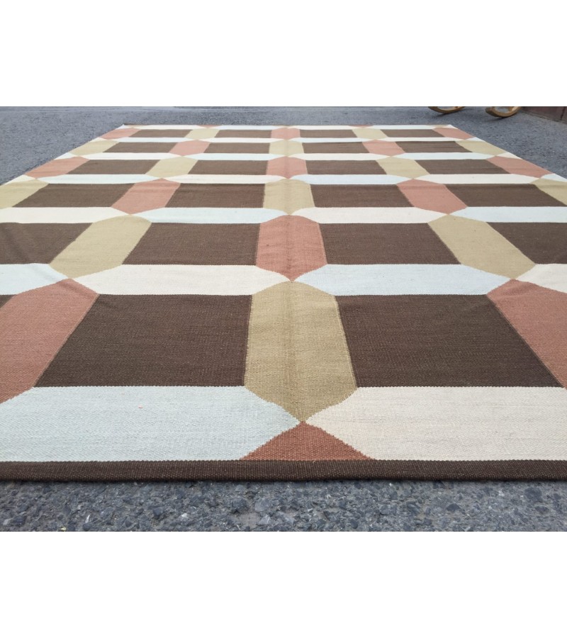 7x10 minimal geometric rug, dining room rug, area rug, 6'10 X 9'8 beige brownTurkish kilim