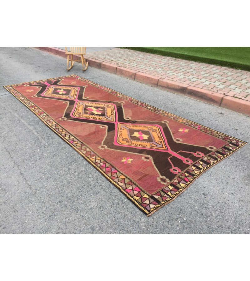 5x13 nomadic kilim runner, corridor rug, Turkish runner, 5'4 X 13'3 Handmade vintage runner