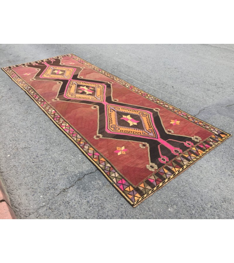 5x13 nomadic kilim runner, corridor rug, Turkish runner, 5'4 X 13'3 Handmade vintage runner