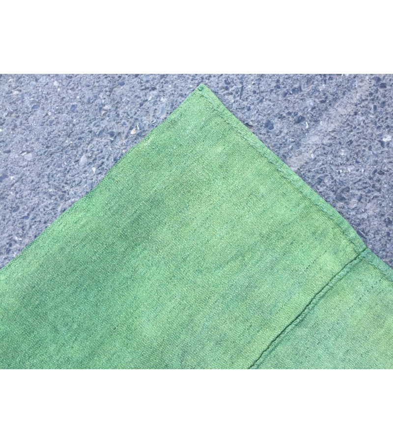 6x8 green hemp area rug, living room rug, 6'5 X 7'10 vintage Turkish kilim