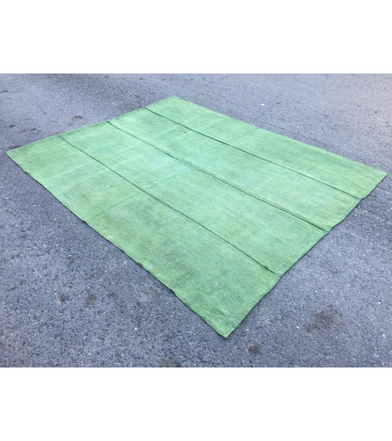 6x8 green hemp area rug, living room rug, 6'5 X 7'10 vintage Turkish kilim