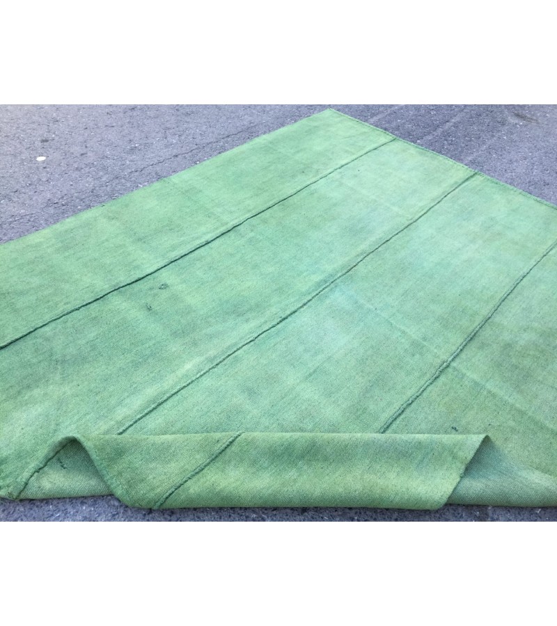 6x8 green hemp area rug, living room rug, 6'5 X 7'10 vintage Turkish kilim