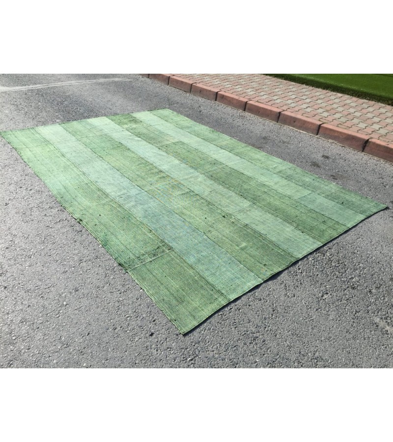8x12 retro green hemp patchwork, Handmade Area Rug , Turkish rug , 7'10 X 11'7 green rug