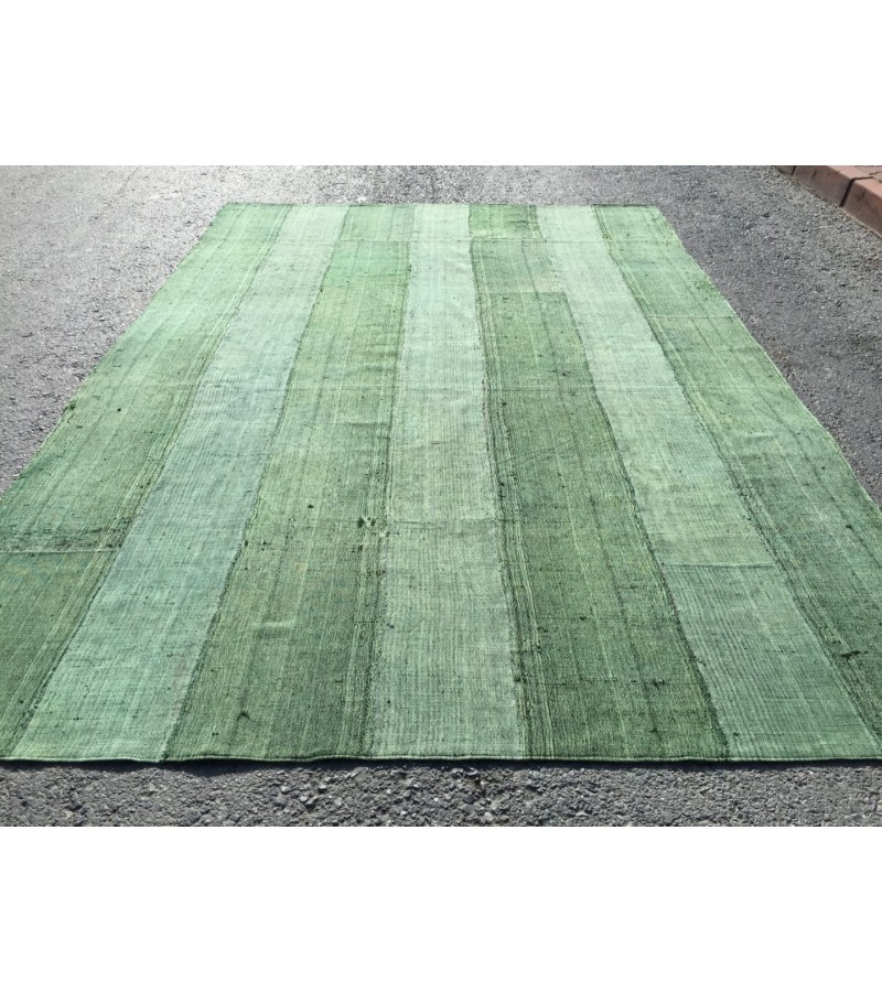 8x12 retro green hemp patchwork, Handmade Area Rug , Turkish rug , 7'10 X 11'7 green rug 