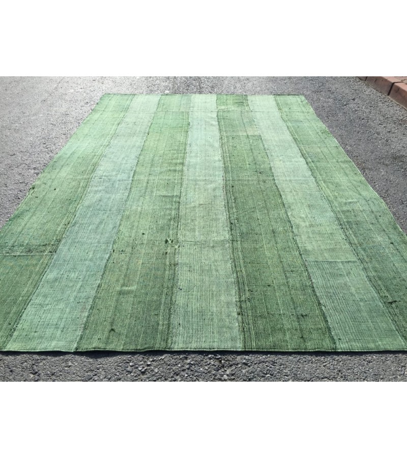 8x12 retro green hemp patchwork, Handmade Area Rug , Turkish rug , 7'10 X 11'7 green rug