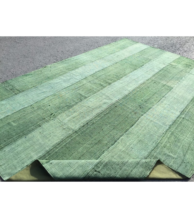 8x12 retro green hemp patchwork, Handmade Area Rug , Turkish rug , 7'10 X 11'7 green rug