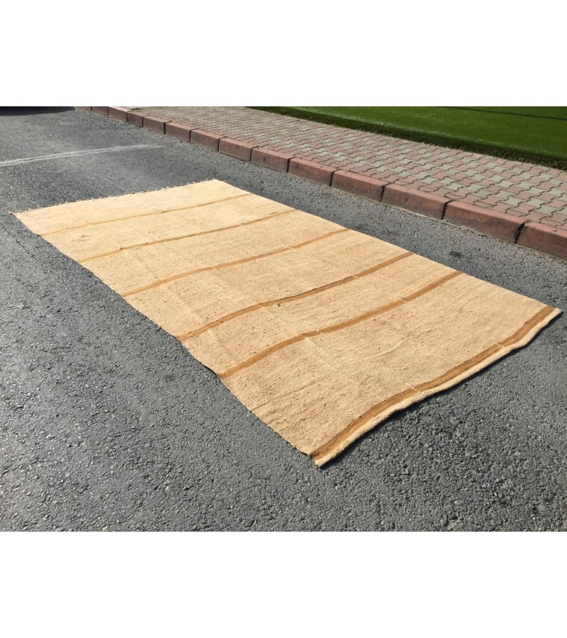 7x12 vintage woven hemp, beige brown handmade rug , 6'8 X 11'10 Area Rug