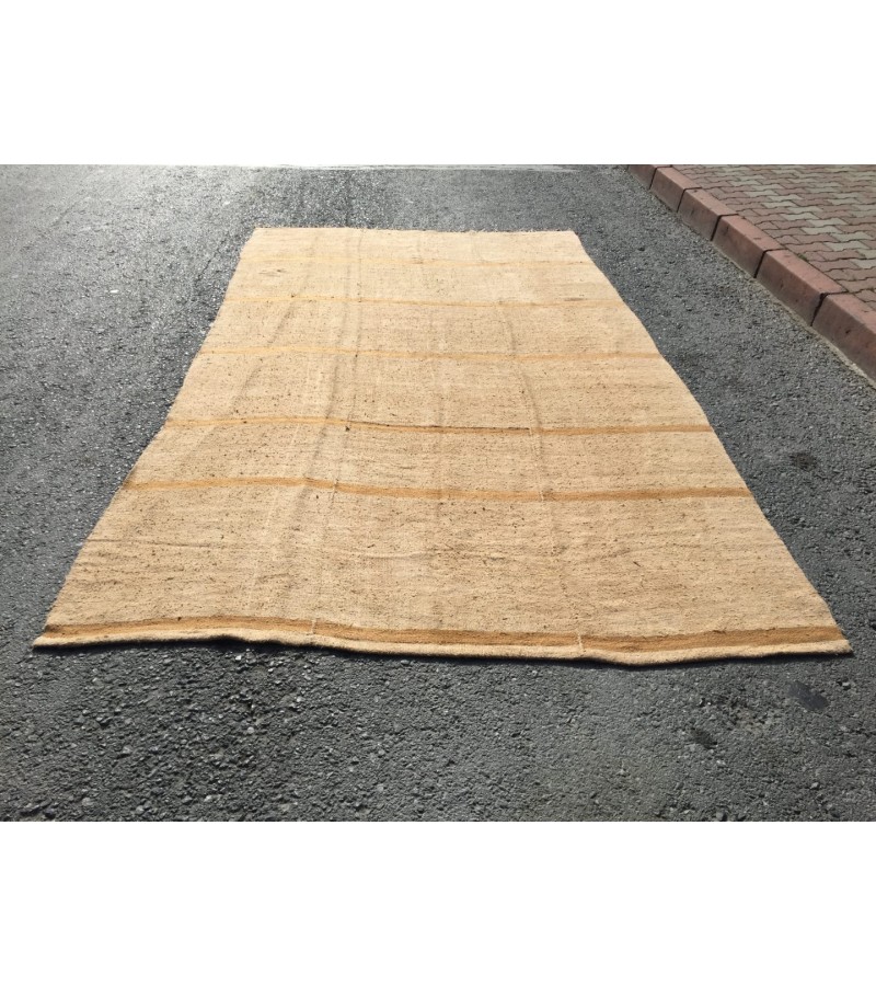 7x12 vintage woven hemp, beige brown handmade rug , 6'8 X 11'10 Area Rug