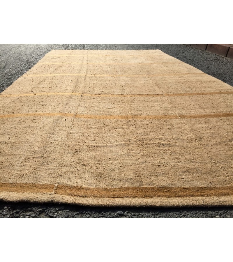 7x12 vintage woven hemp, beige brown handmade rug , 6'8 X 11'10 Area Rug