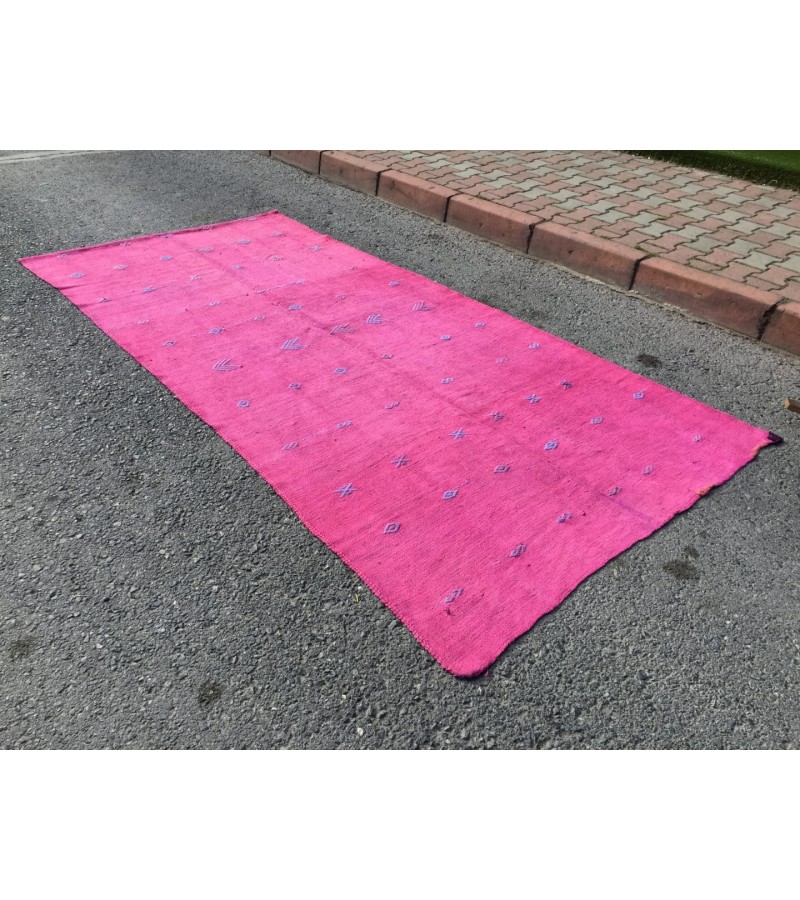 5x10 pink boho hemp runner, retro Turkish runner, 4'11 X 10'2 corridor rug