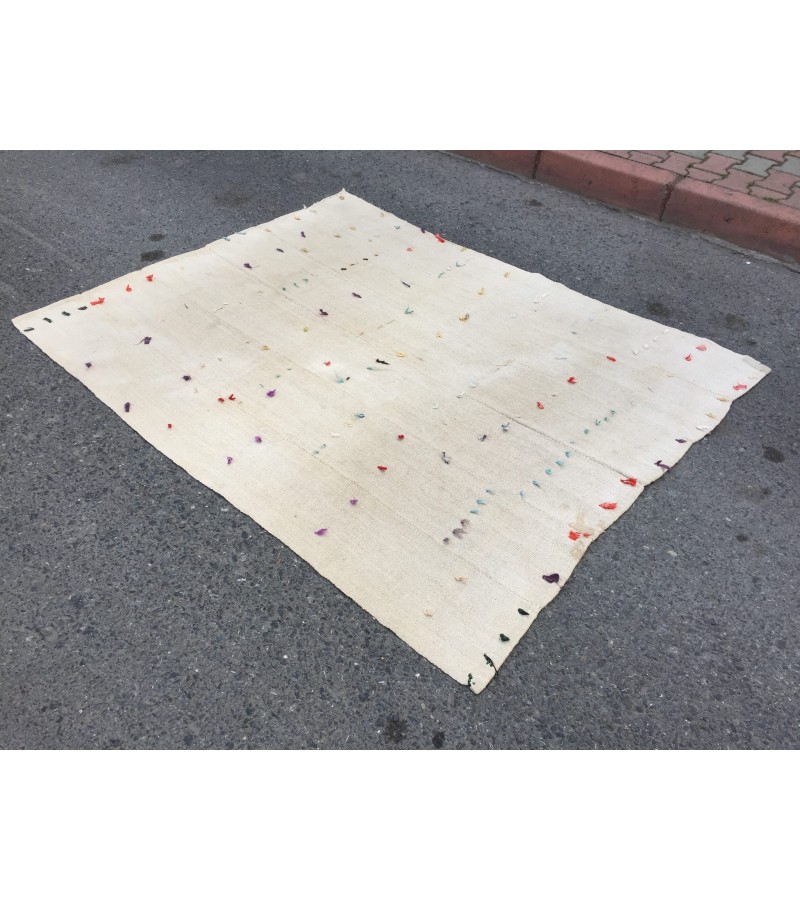 5x6 square ivory hemp, retro rug , bedroom rug, 5'2 X 6'4 Handmade rug