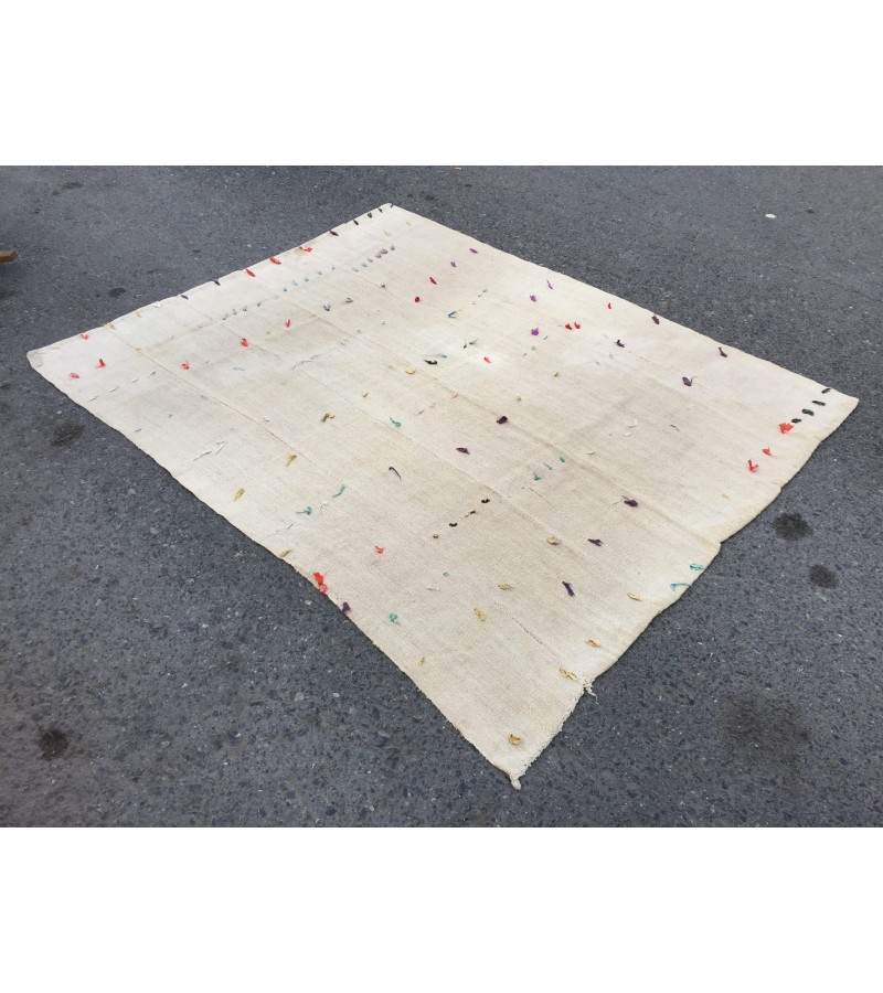 5x6 square ivory hemp, retro rug , bedroom rug, 5'2 X 6'4 Handmade rug