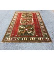 6x8 geometric rug, red green rug, Turkish rug, Oriental rug,5'6 X 8'2 Handmade rug