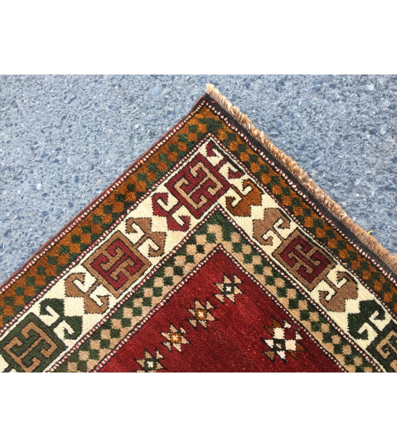 6x8 geometric rug, red green rug, Turkish rug, Oriental rug,5'6 X 8'2 Handmade rug