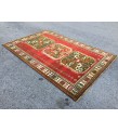 6x8 geometric rug, red green rug, Turkish rug, Oriental rug,5'6 X 8'2 Handmade rug
