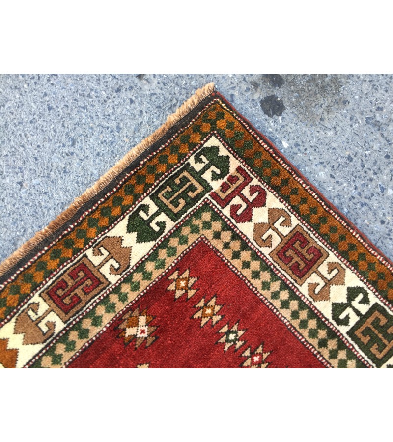 6x8 geometric rug, red green rug, Turkish rug, Oriental rug,5'6 X 8'2 Handmade rug
