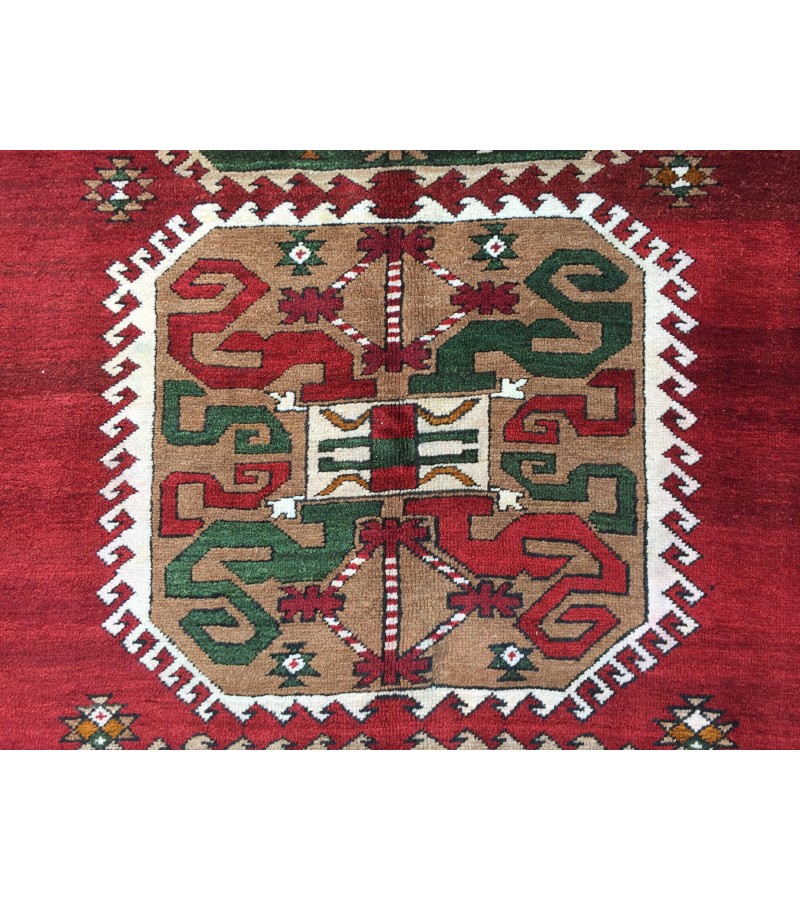 6x8 geometric rug, red green rug, Turkish rug, Oriental rug,5'6 X 8'2 Handmade rug