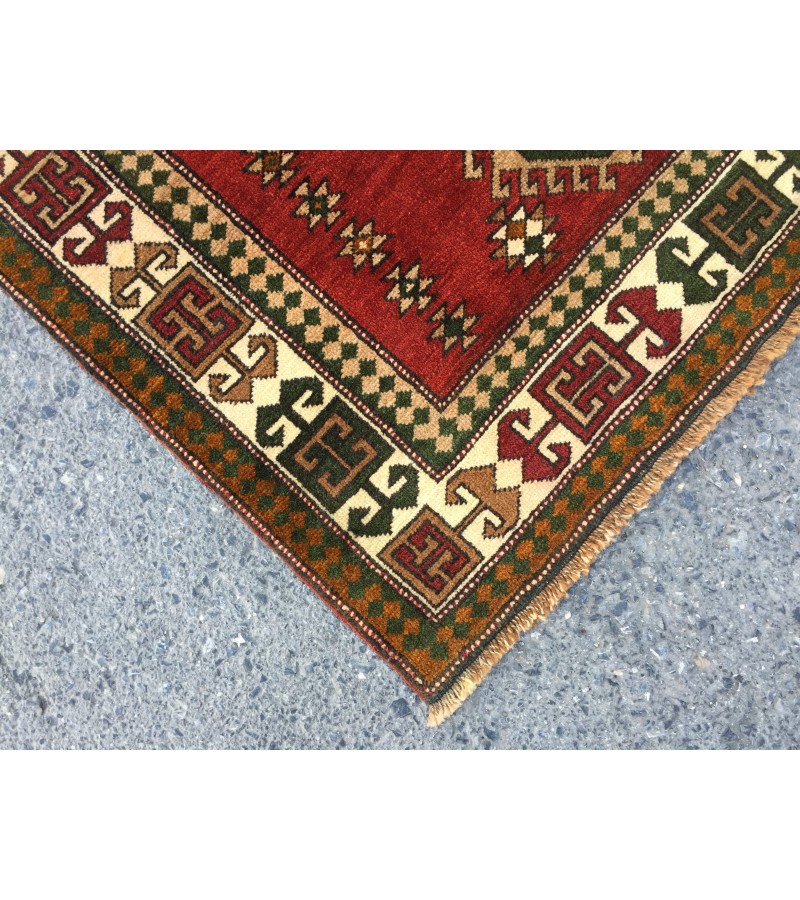 6x8 geometric rug, red green rug, Turkish rug, Oriental rug,5'6 X 8'2 Handmade rug