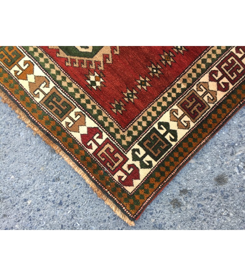 6x8 geometric rug, red green rug, Turkish rug, Oriental rug,5'6 X 8'2 Handmade rug