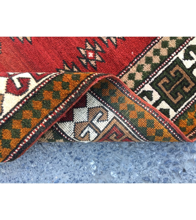 6x8 geometric rug, red green rug, Turkish rug, Oriental rug,5'6 X 8'2 Handmade rug