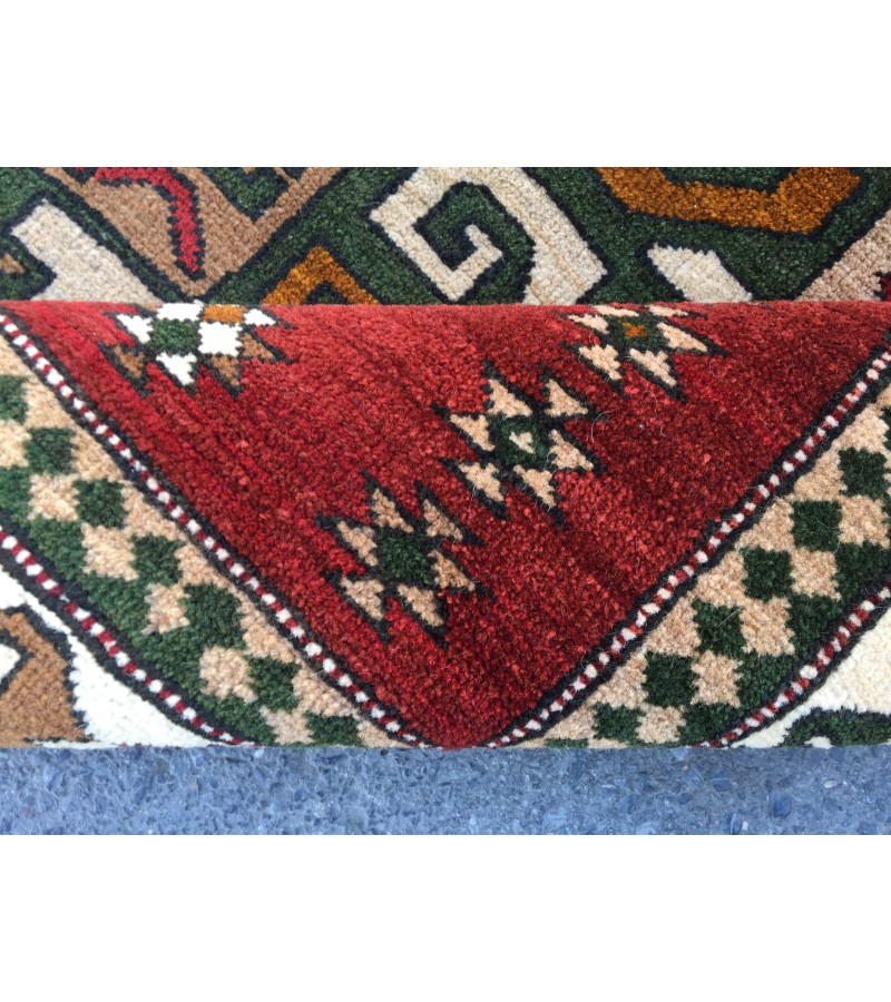 6x8 geometric rug, red green rug, Turkish rug, Oriental rug,5'6 X 8'2 Handmade rug