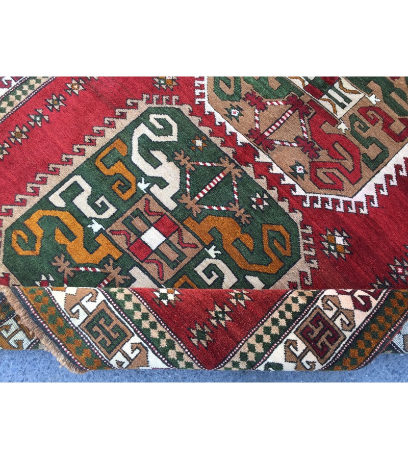 6x8 geometric rug, red green rug, Turkish rug, Oriental rug,5'6 X 8'2 Handmade rug