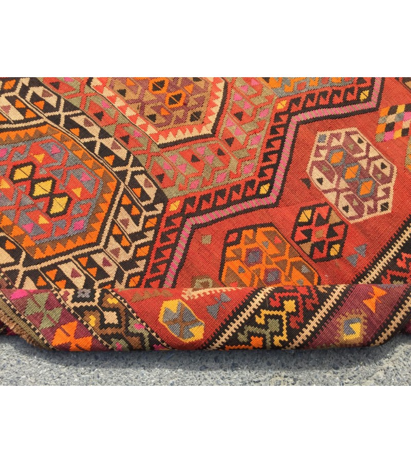 7x13 geometric rainbow kilim, rustic living room rug, Turkish handmade rug ,7'5 X 13'1 woven rug