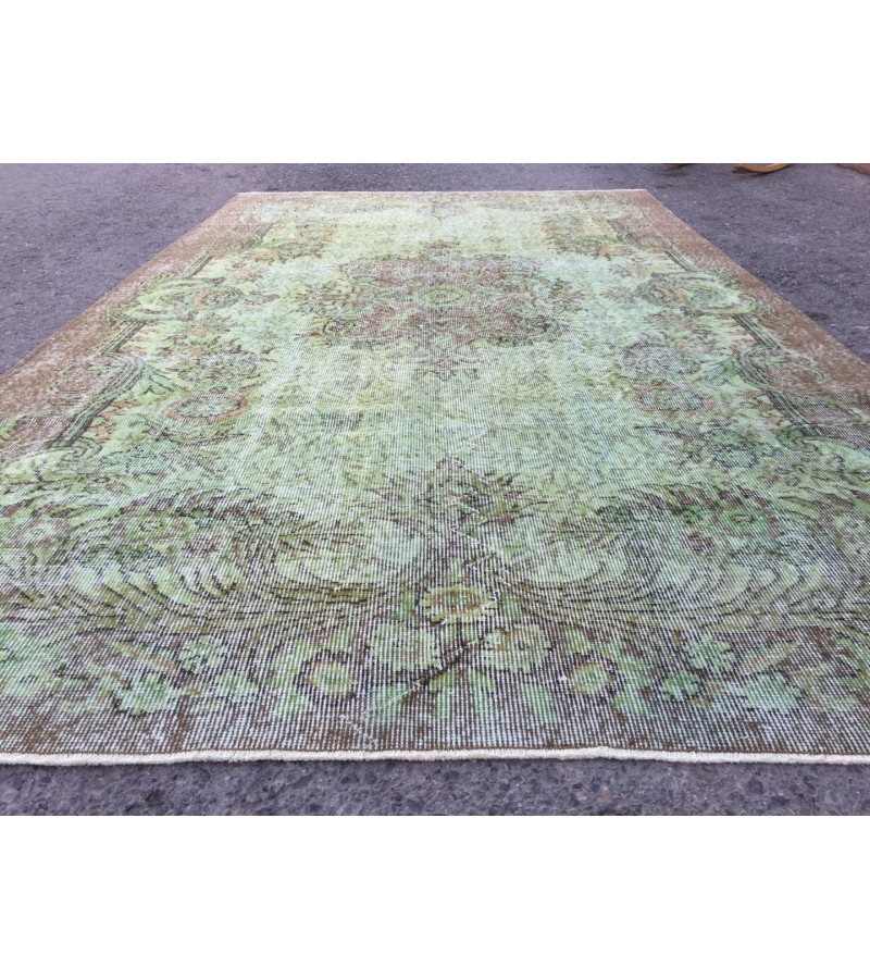 6x9 distressed green brown rug, woven rug , Handmade vintage rug ,5'9 X 9'5 Turkish rug